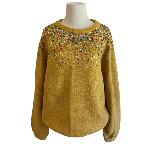 Dreamers Mustard Pull-over Sequin Sweater - Picture 1 of 8